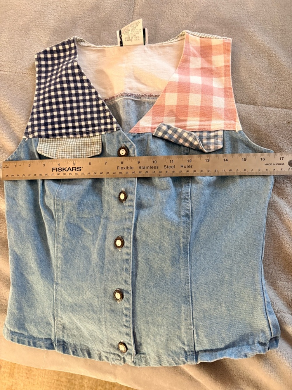 Vintage Patchwork Denim Vest Top Cottagecore 90s Button Front Tank - Picture 10 of 10